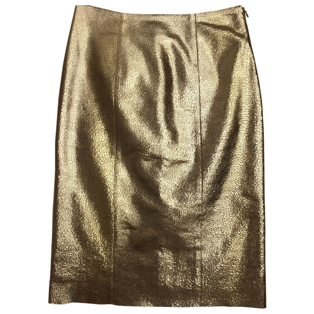 BOTTEGA VENETA Gold Leather Skirt. Size 44/Fits like a size 8. EUC. Worn once.